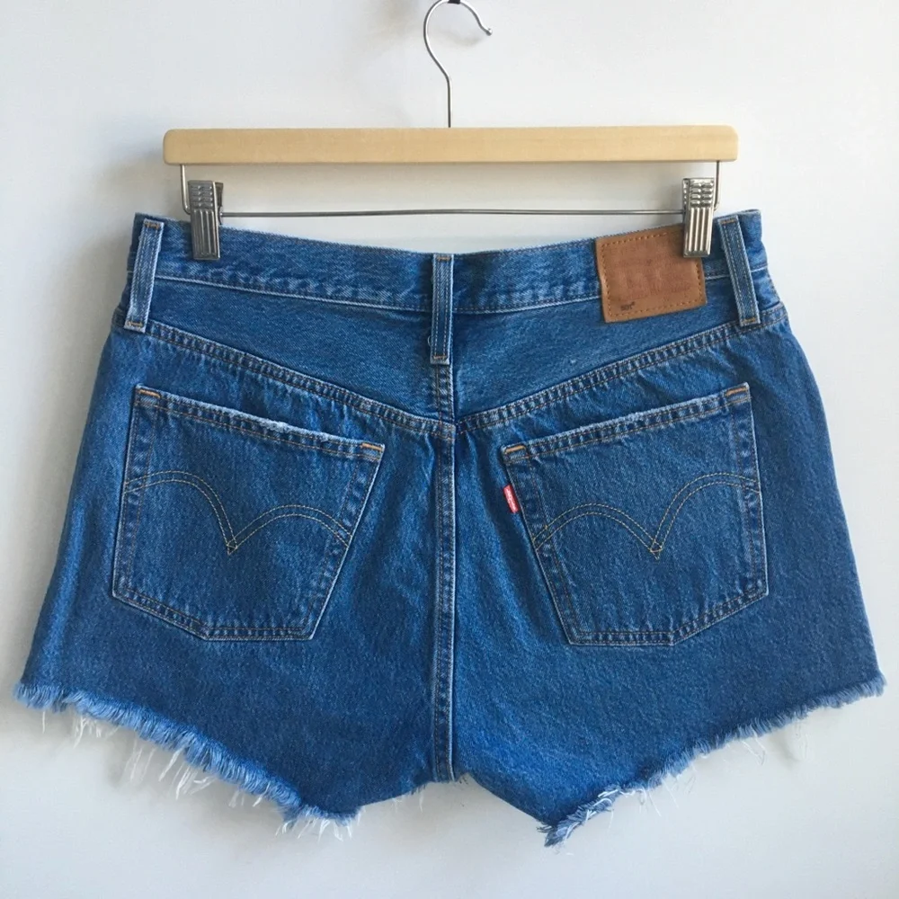 Levis Premium 501 High Rise Original Distressed Raw Hem Jean Shorts Size 30